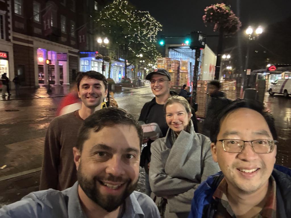 Lab members with collaborator Prof. Jeff Wall in Harvard Square for ASHG November 2025
